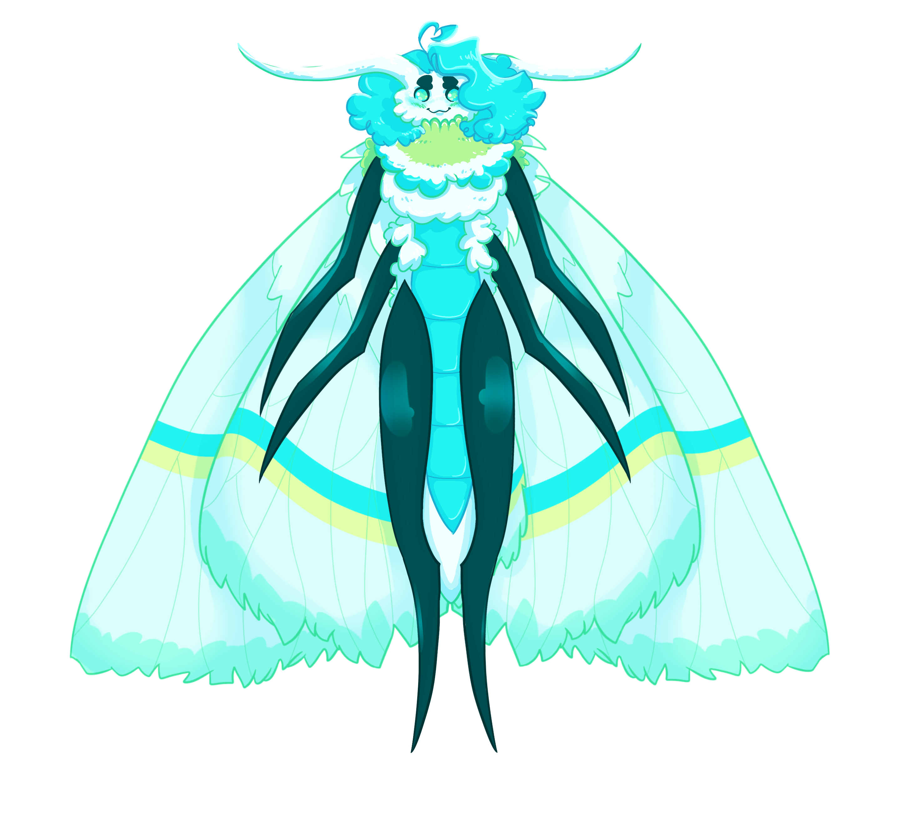 White blue and green moth