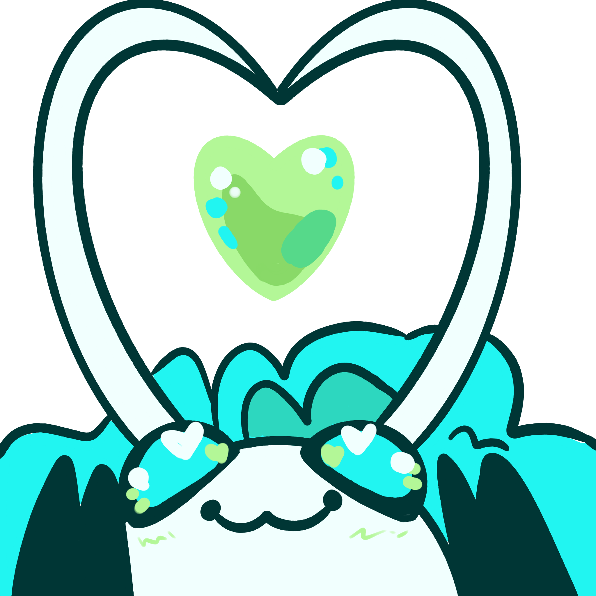 White blue and green moth whose antannae are making a heart shape